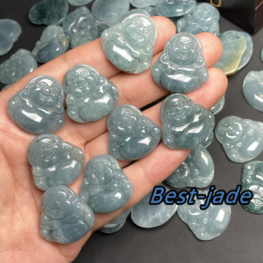 Wholesale Natural Blue Guatemalan jadeite Translucent Grade A jade Guan yin Buddha pendant necklace jade bead 弥勒佛