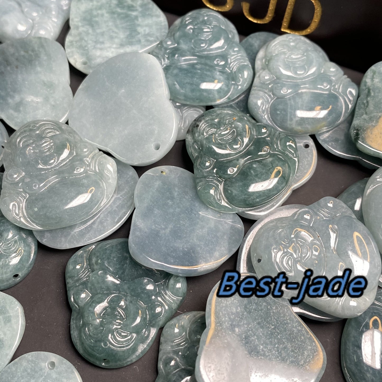 Wholesale Natural Blue Guatemalan jadeite Translucent Grade A jade Guan yin Buddha pendant necklace jade bead 弥勒佛