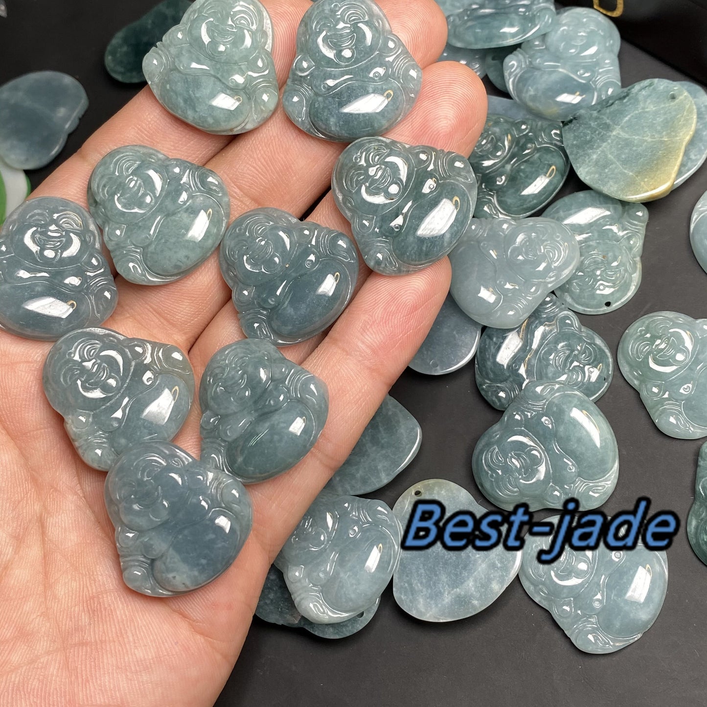 Wholesale Natural Blue Guatemalan jadeite Translucent Grade A jade Guan yin Buddha pendant necklace jade bead 弥勒佛