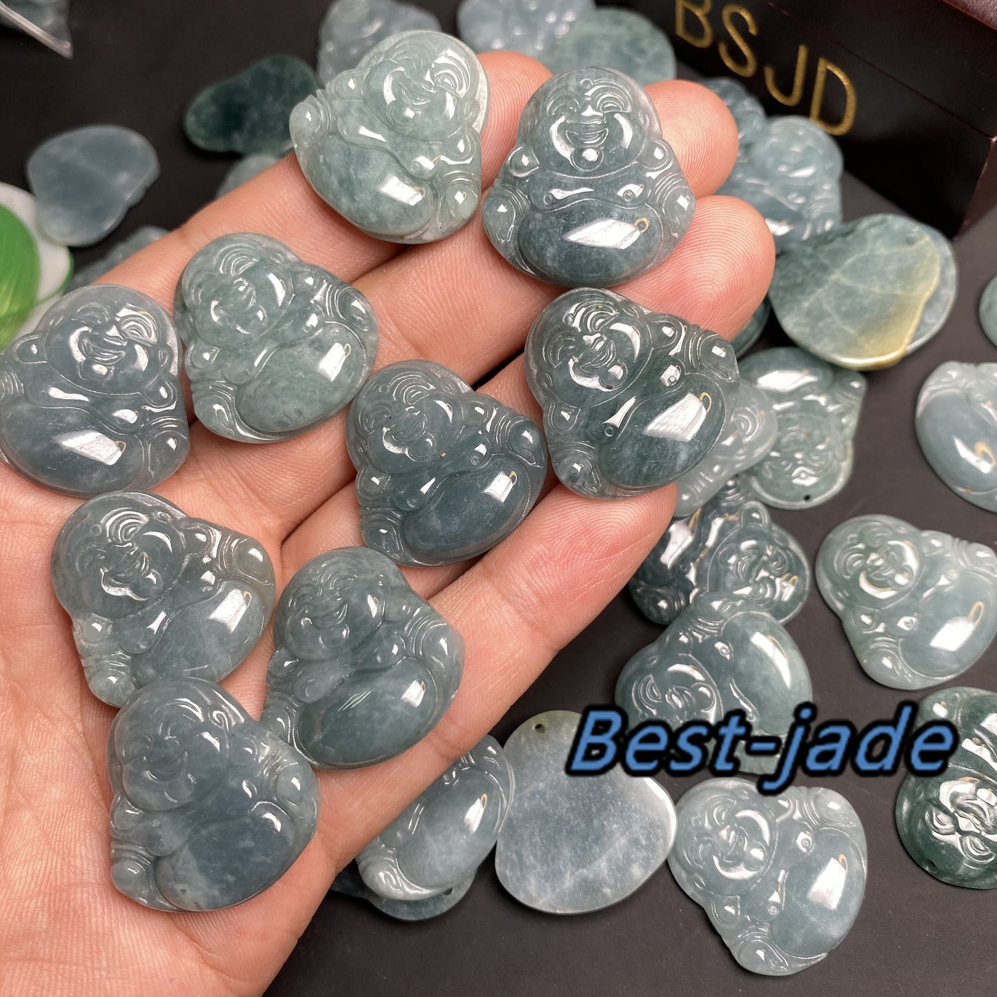 Wholesale Natural Blue Guatemalan jadeite Translucent Grade A jade Guan yin Buddha pendant necklace jade bead 弥勒佛