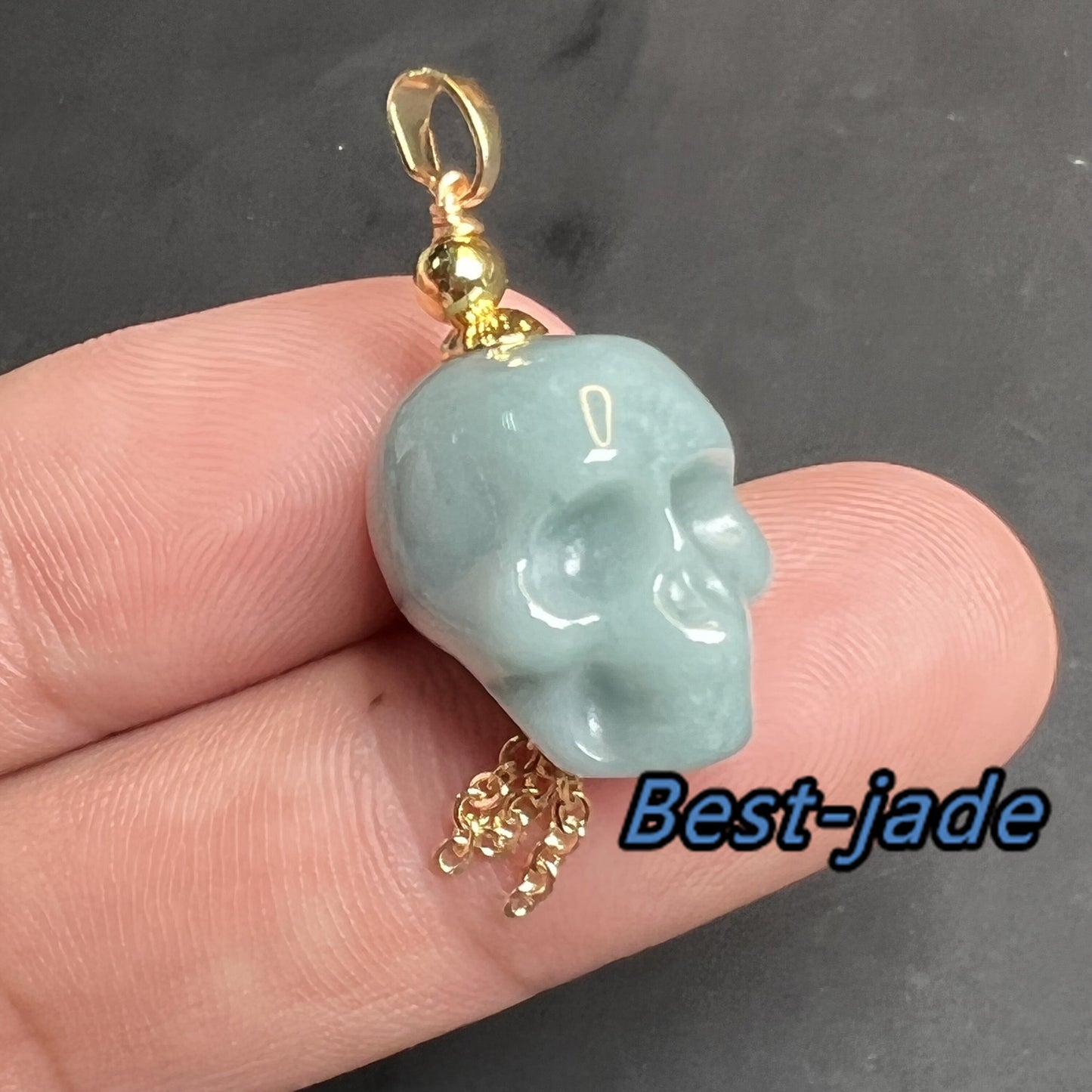 3Color Skull Shape Natural Jadeite Green jade pendant Blue Grade A jade Beads Burma White Jade Halloween Presents14k gold plated bail gift