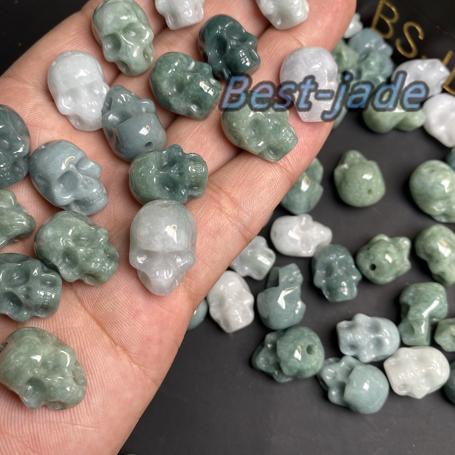 3Color Skull Shape Natural Jadeite Green jade pendant Blue Grade A jade Beads Burma White Jade Loose bead Halloween Presents gift