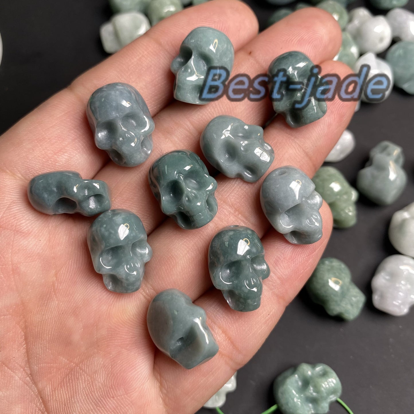 3Color Skull Shape Natural Jadeite Green jade pendant Blue Grade A jade Beads Burma White Jade Loose bead Halloween Presents gift