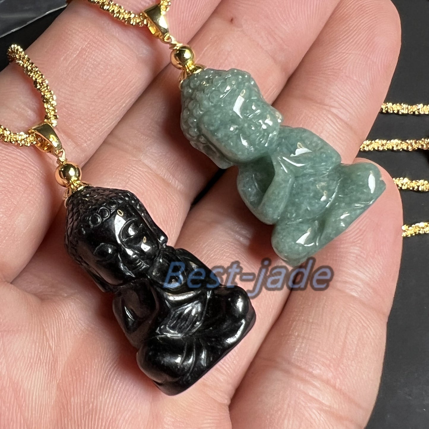 Natural White Black Blue Grade A Jade Jadeite 3d Baby Buddha earrings bead 14k gold plated bail Myanmar jade Pendant necklace jade gift