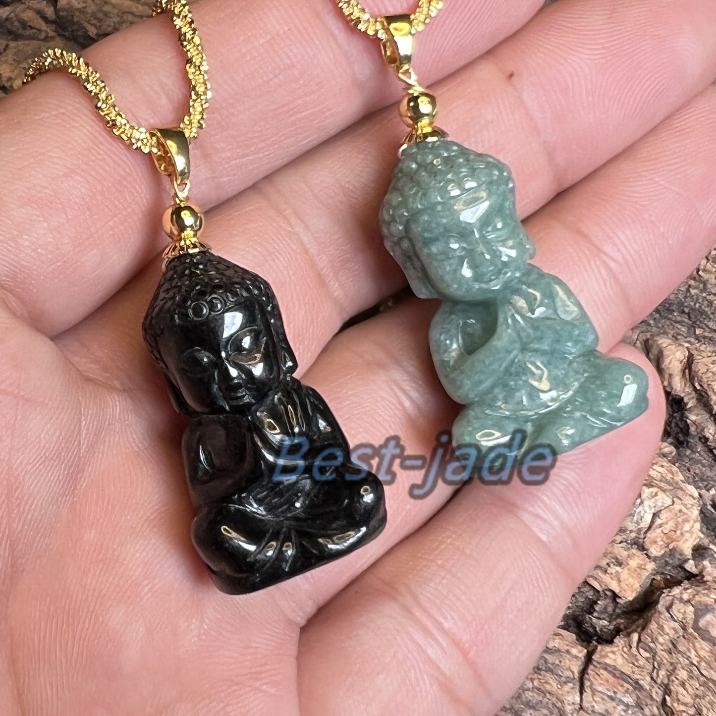 Natural White Black Blue Grade A Jade Jadeite 3d Baby Buddha earrings bead 14k gold plated bail Myanmar jade Pendant necklace jade gift