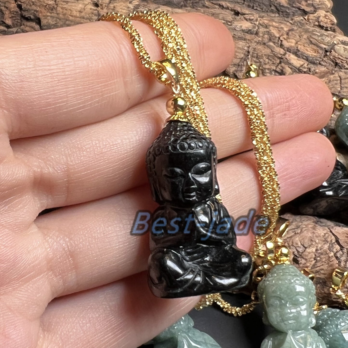 Natural Blue Grade A Jade Jadeite 3d Baby Buddha earrings bead Guatemala jade Pendant necklace jade gift