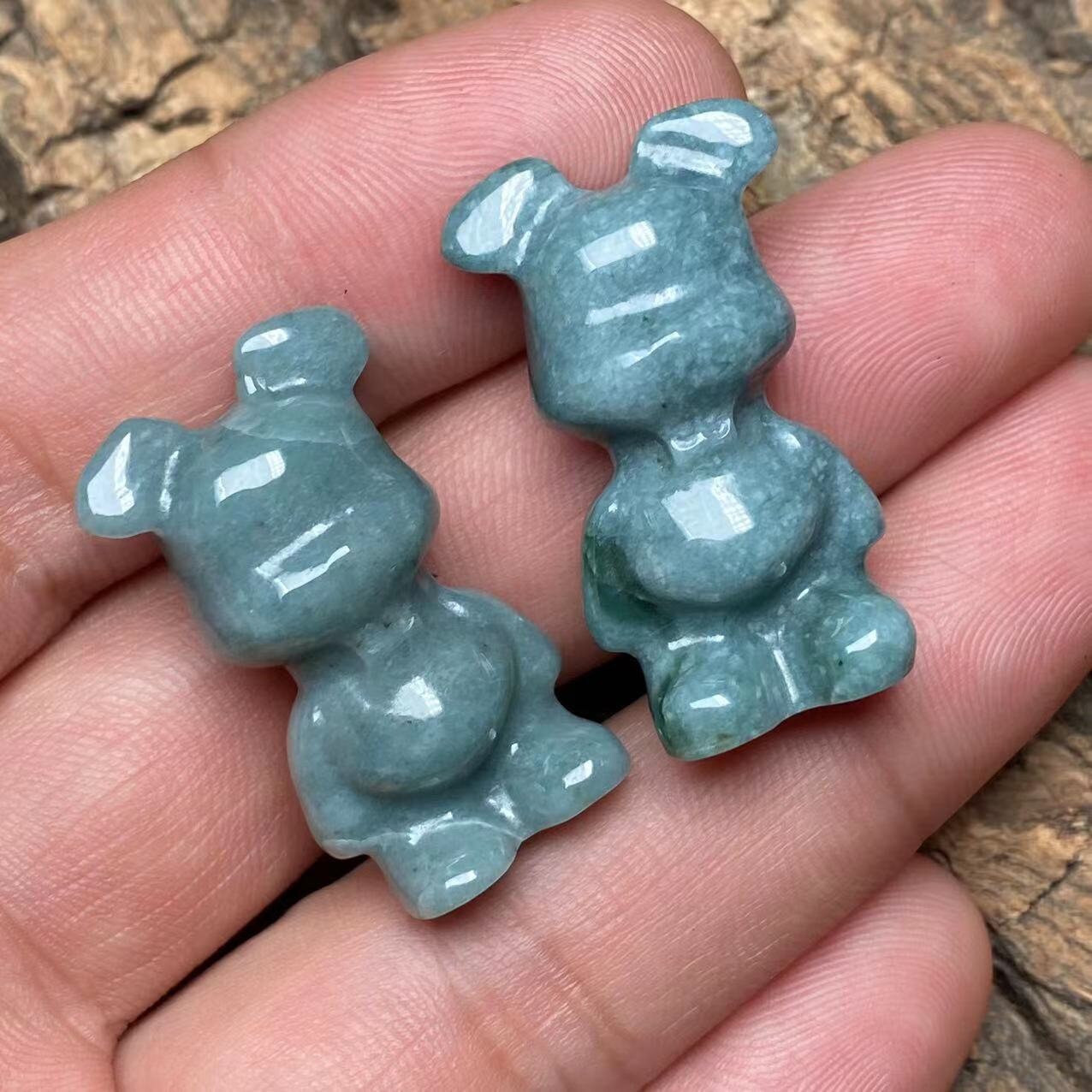 4colors Bear pendant Natural Green Grade A Jade Burma Jadeite 3d cartoon earrings 14k gold plated bail  black jade birthday jade gift