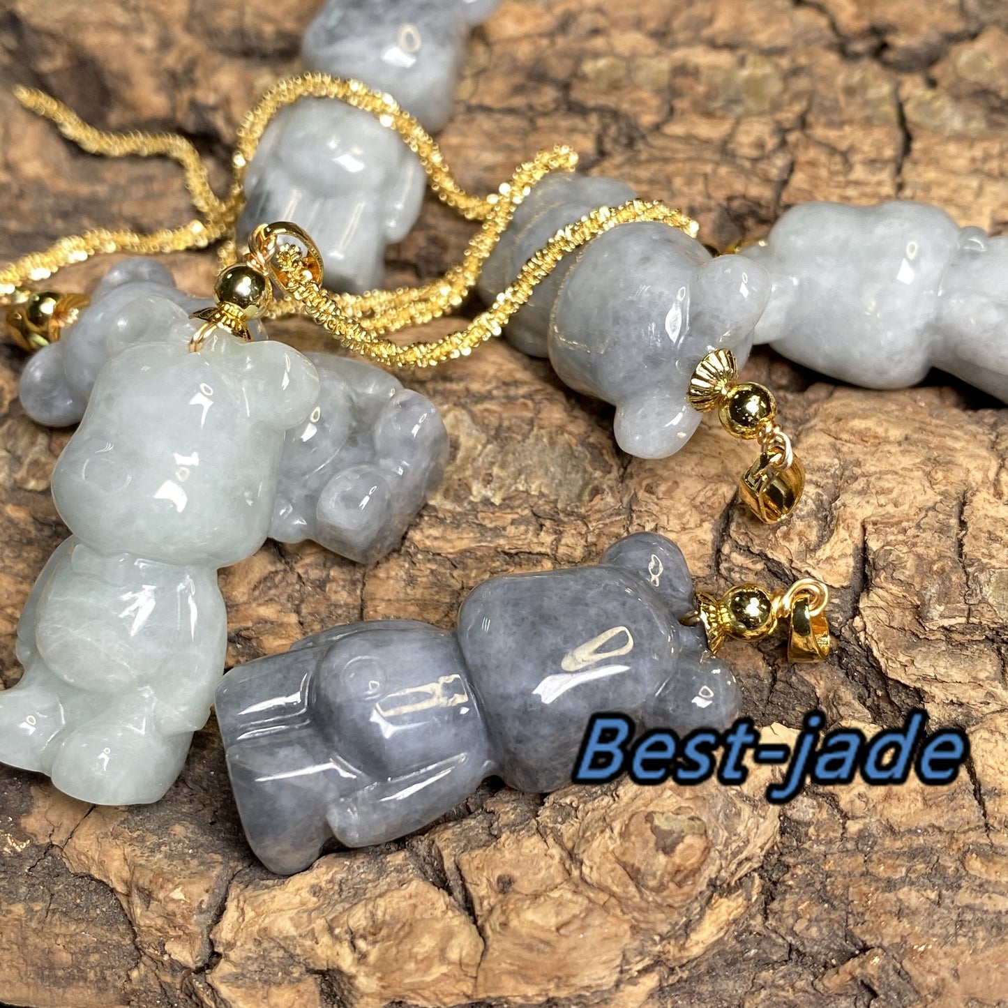 Cute Bear Natural Gray Grade A Jade White Jadeite 3d cartoon earrings  bead hand Carved 14K gold plated bail Pendant necklace jade gift