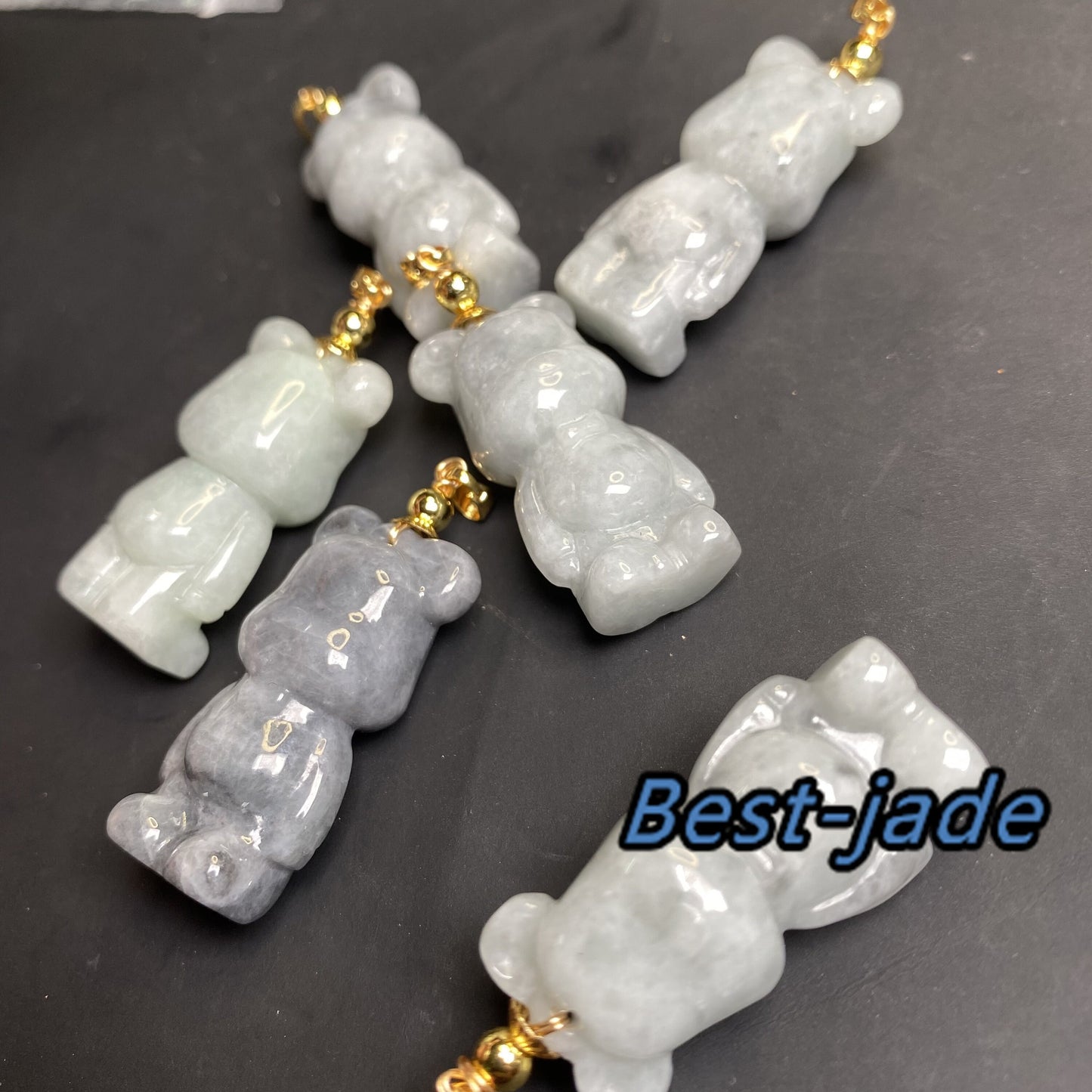 Cute Bear Natural Gray Grade A Jade White Jadeite 3d cartoon earrings  bead hand Carved 14K gold plated bail Pendant necklace jade gift