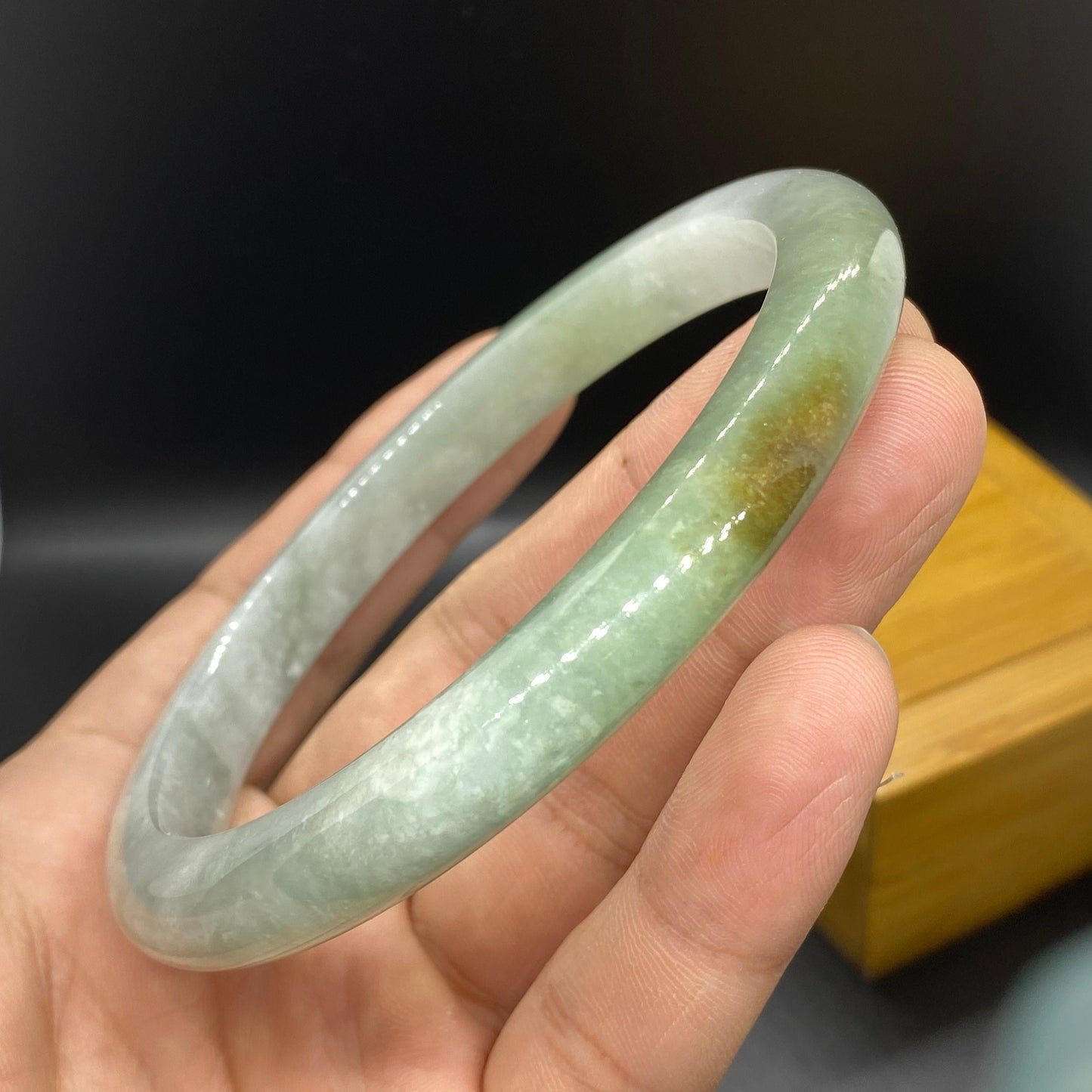 Huge 74.4mm Grade A Jade Natural green Big Round bangle Burma jadeite Lady Bracelet Type A stone big hand female male bangle  翡翠飘花手镯