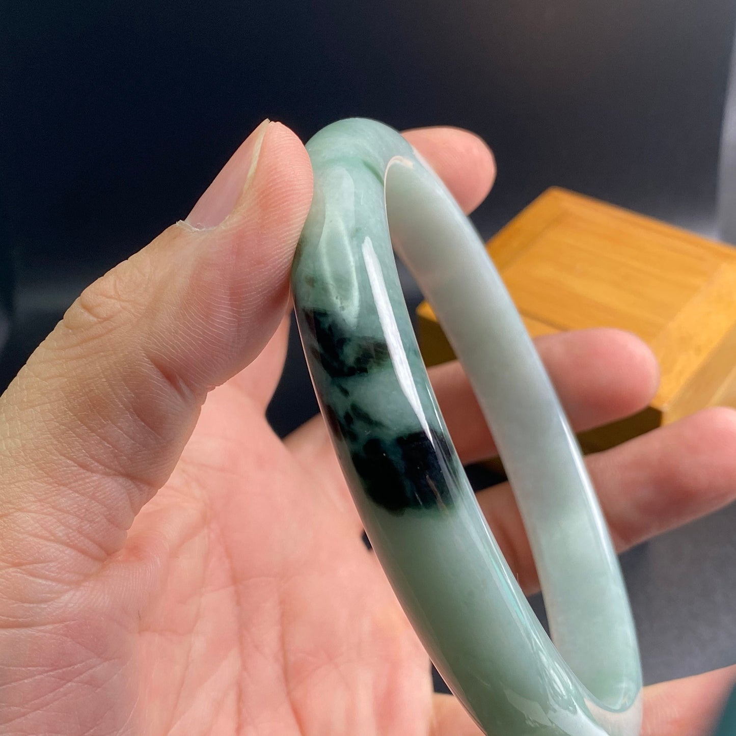 Huge 79.5mm Grade A Jade Natural green Big Round bangle Burma jadeite Lady Bracelet Type A stone small hand female bangle  翡翠飘花手镯