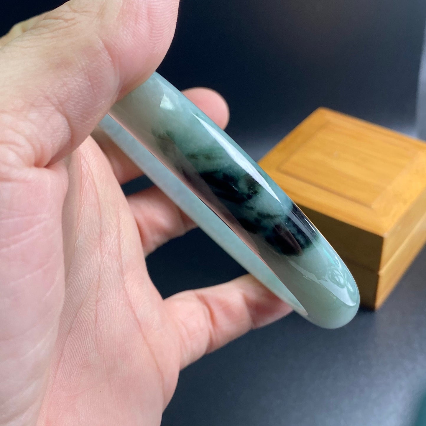 Huge 79.5mm Grade A Jade Natural green Big Round bangle Burma jadeite Lady Bracelet Type A stone small hand female bangle  翡翠飘花手镯