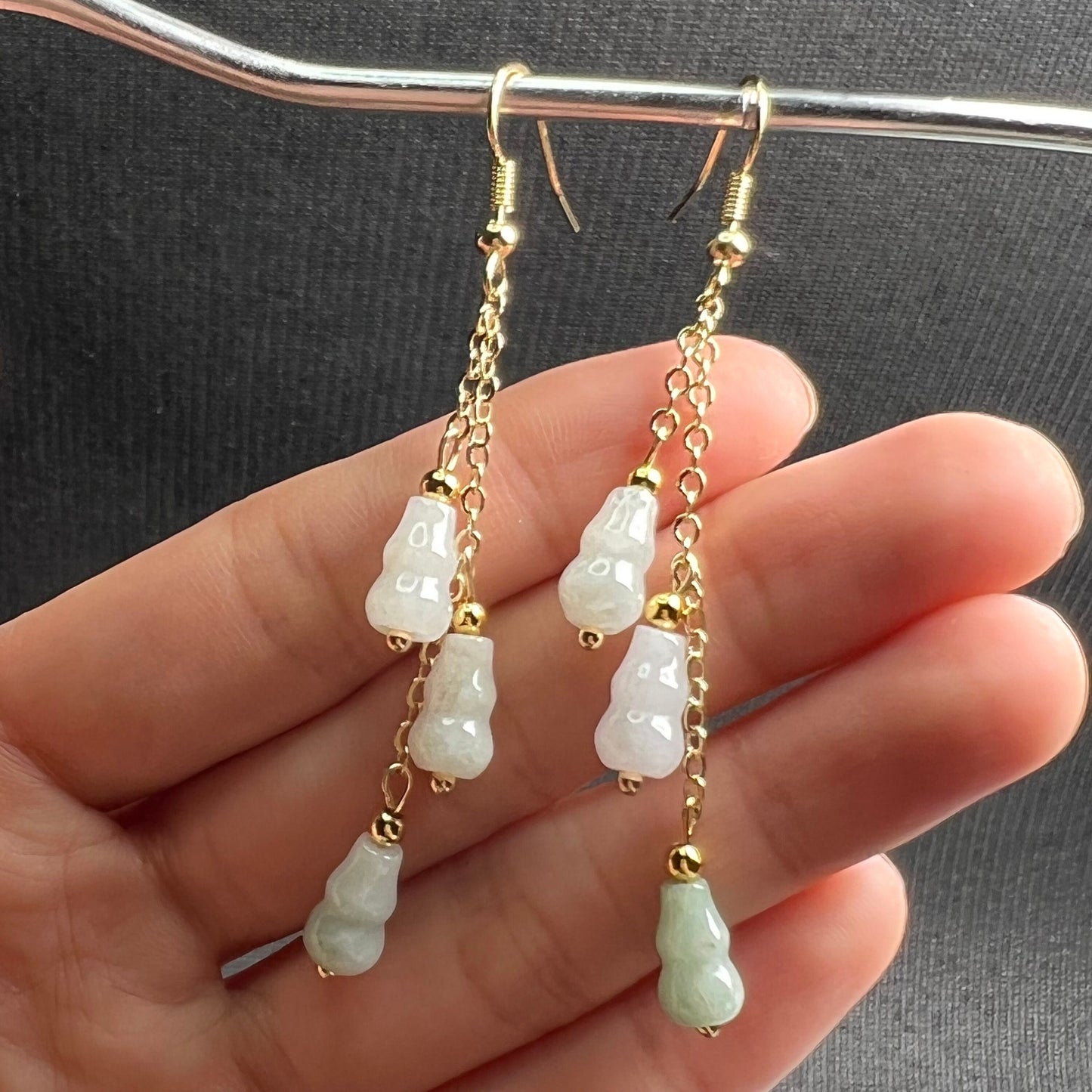 Natural jadeite Ear eardrop jade Earrings with gold plated bail  Burma Jade Grade A jade earbob jade bead Earring Jewelry gift for her