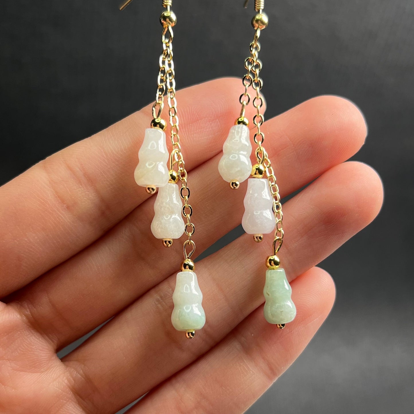 Natural jadeite Ear eardrop jade Earrings with gold plated bail  Burma Jade Grade A jade earbob jade bead Earring Jewelry gift for her