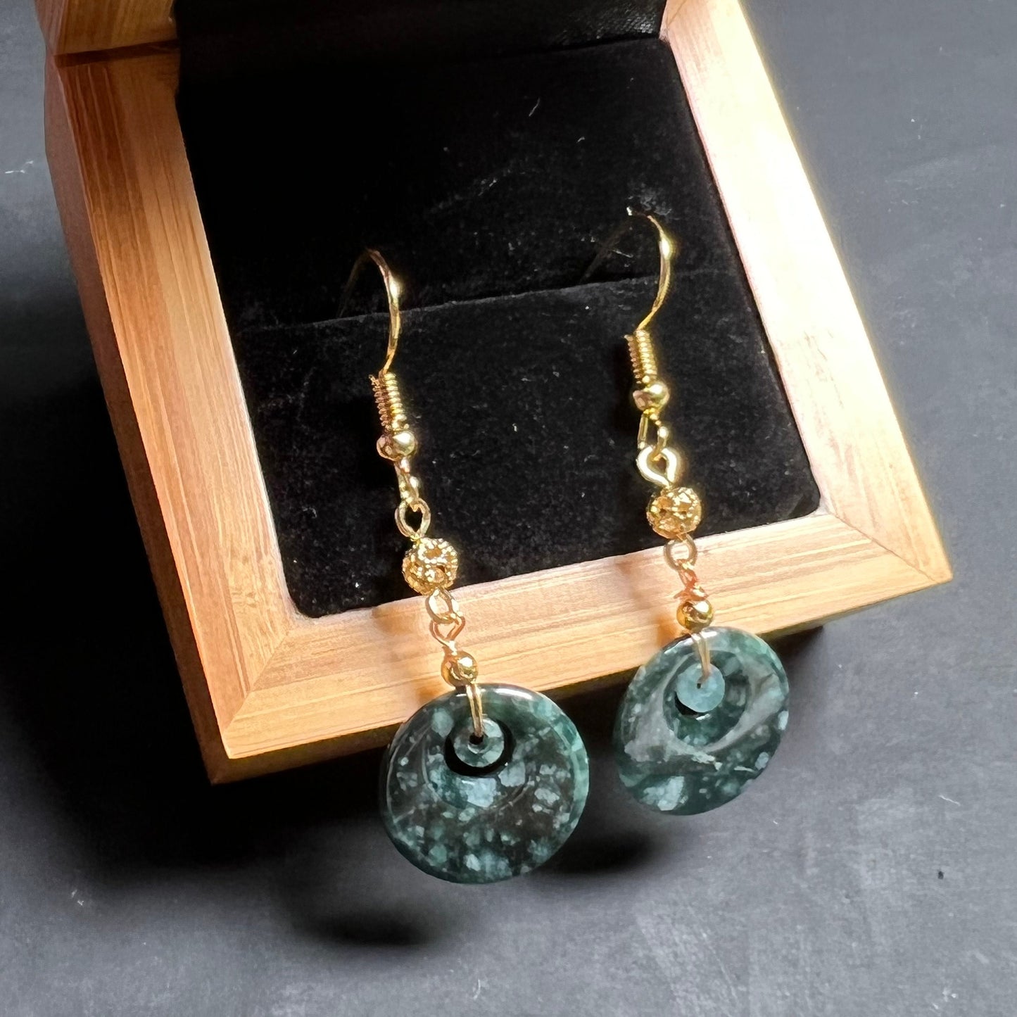 Natural jadeite eardrop jade Earrings with gold plated bail  Burma Jade Grade A jade earbob jade bead Earring Jewelry gift for her