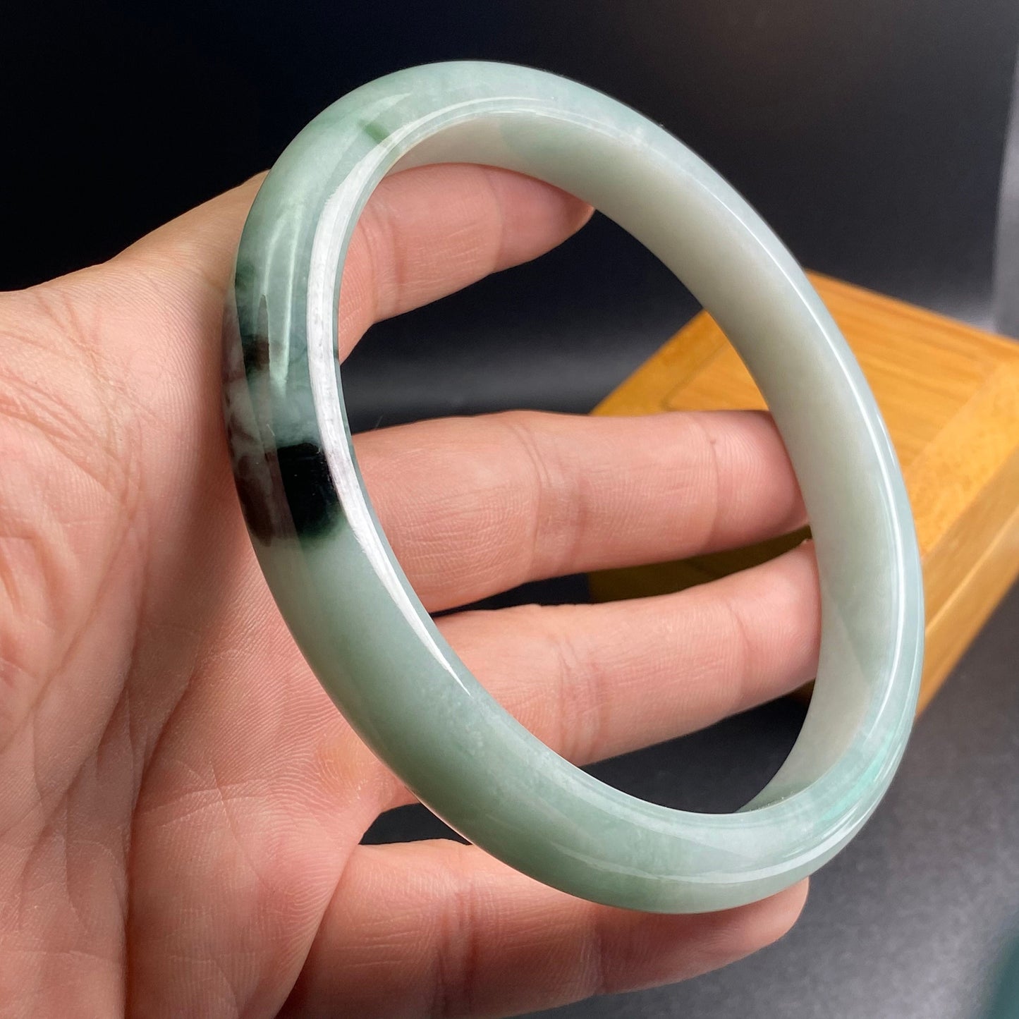 Huge 79.5mm Grade A Jade Natural green Big Round bangle Burma jadeite Lady Bracelet Type A stone small hand female bangle  翡翠飘花手镯