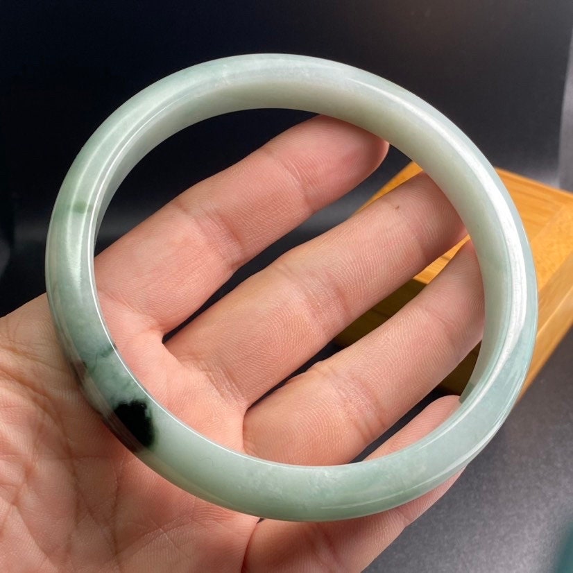 Huge 79.5mm Grade A Jade Natural green Big Round bangle Burma jadeite Lady Bracelet Type A stone small hand female bangle  翡翠飘花手镯