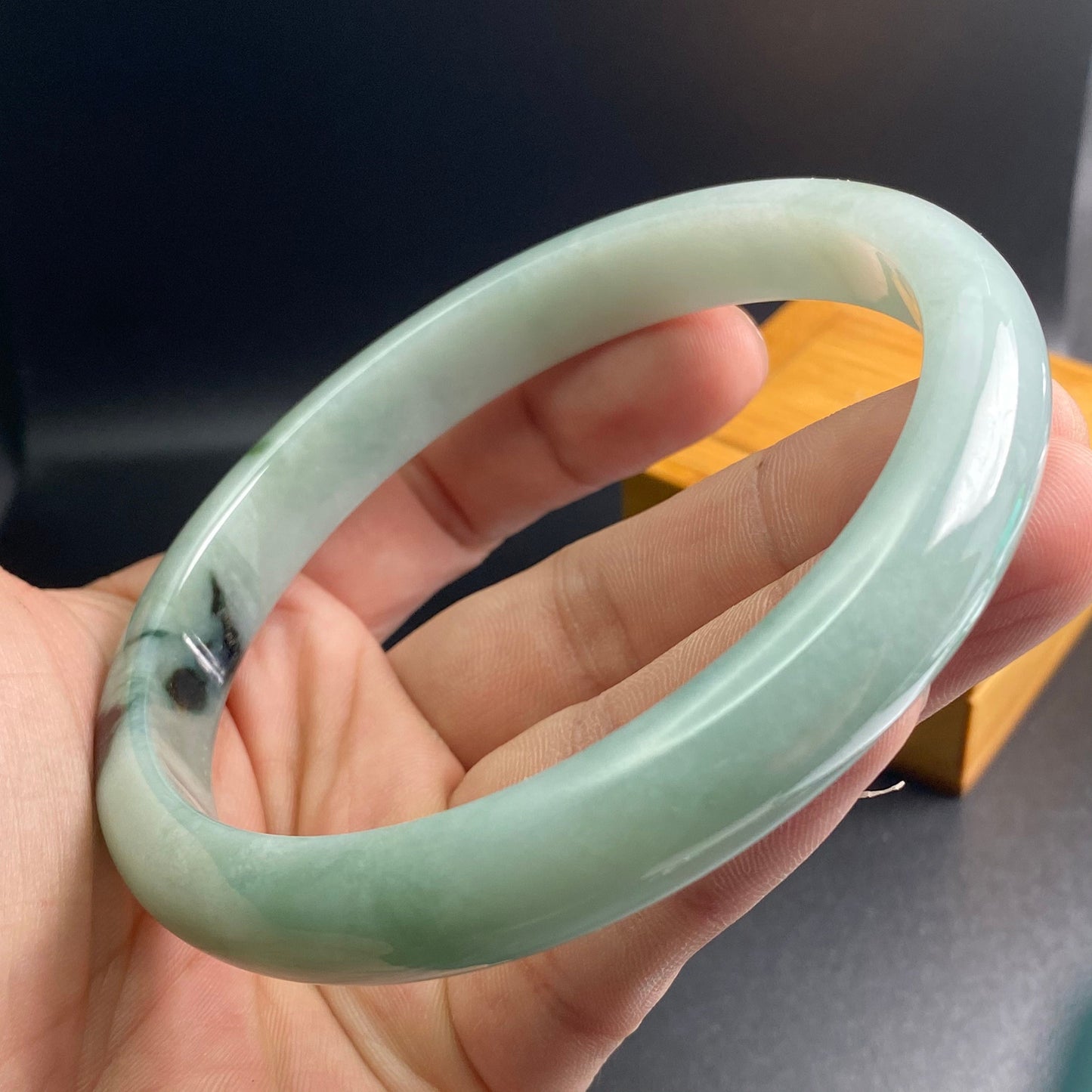 Huge 79.5mm Grade A Jade Natural green Big Round bangle Burma jadeite Lady Bracelet Type A stone small hand female bangle  翡翠飘花手镯