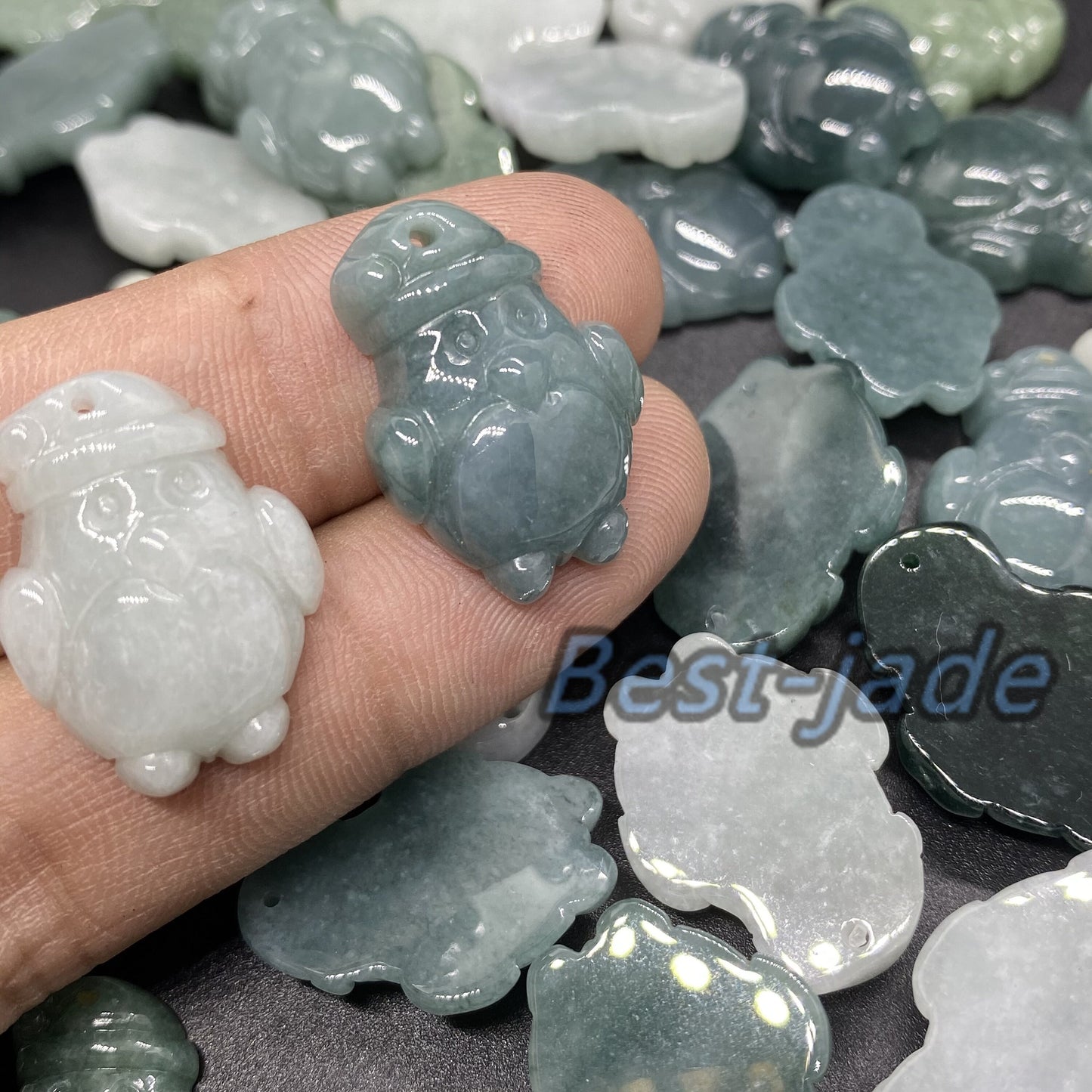 3 Farben Süßer Pinguin Anhänger Natur Grün Grade A Jade Burma Jadeit Cartoon Perlenohrringe blaue Jade Weihnachtsgeschenk Jade Geschenk