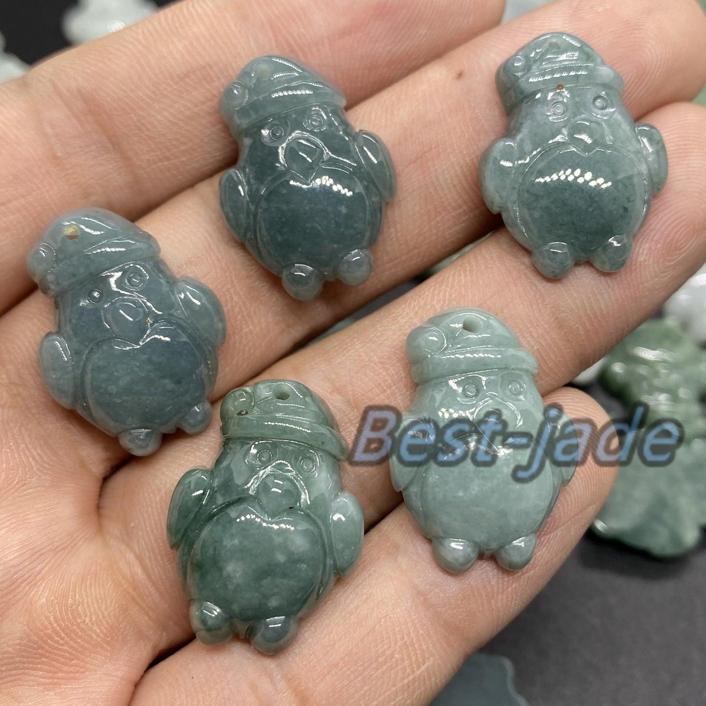 3 Farben Süßer Pinguin Anhänger Natur Grün Grade A Jade Burma Jadeit Cartoon Perlenohrringe blaue Jade Weihnachtsgeschenk Jade Geschenk