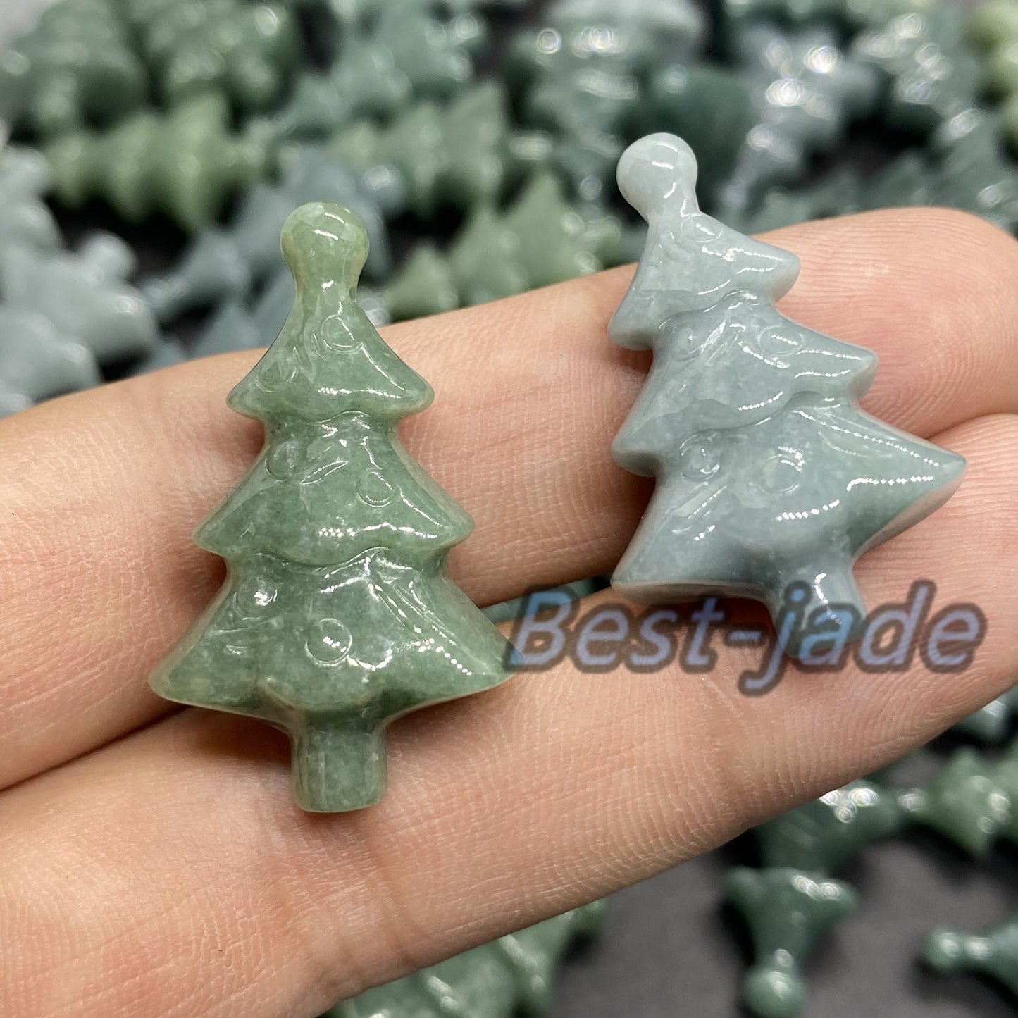 3D süßer Weihnachtsbaum Anhänger Natur Grün Grade A Jade Burma Jadeit Cartoon Perlenohrringe blaue Jade Weihnachtsgeschenk Jade Geschenk