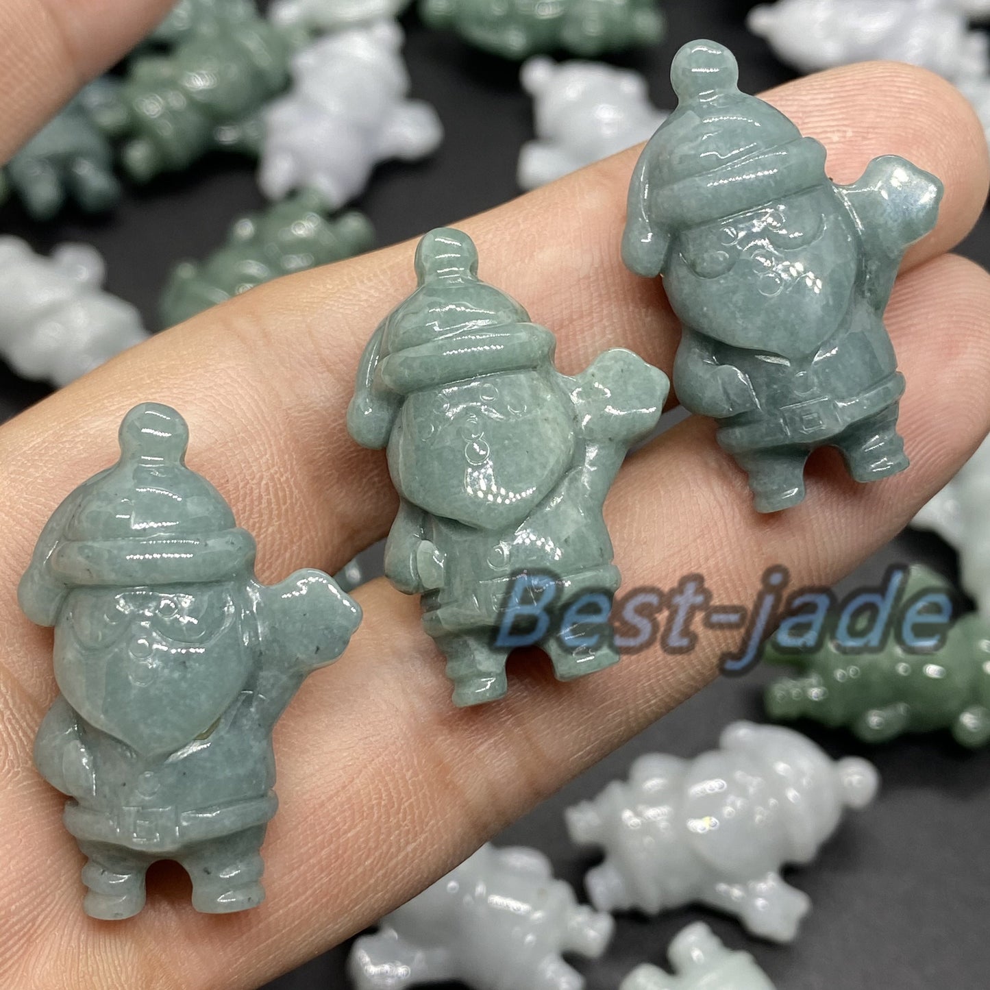 3D süßer Weihnachtsmann Anhänger Natur Grün Grade A Jade Burma Jadeit Cartoon Perlenohrringe blaue Jade Weihnachtsgeschenk Jade Geschenk