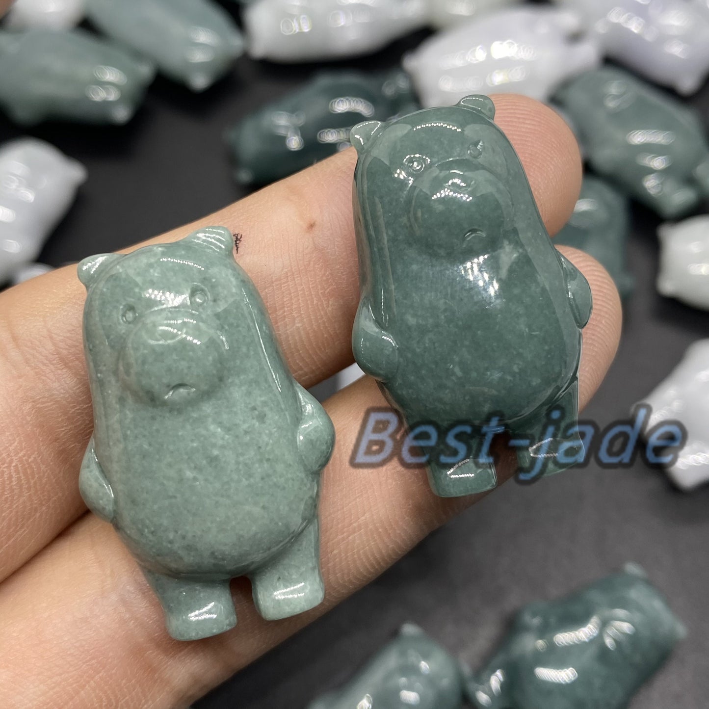 3 Farben Bär Anhänger Natur Grün Grade A Jade Burma Jadeit 3D Cartoon Ohrringe Blaue Jade Geburtstag Jade Geschenk