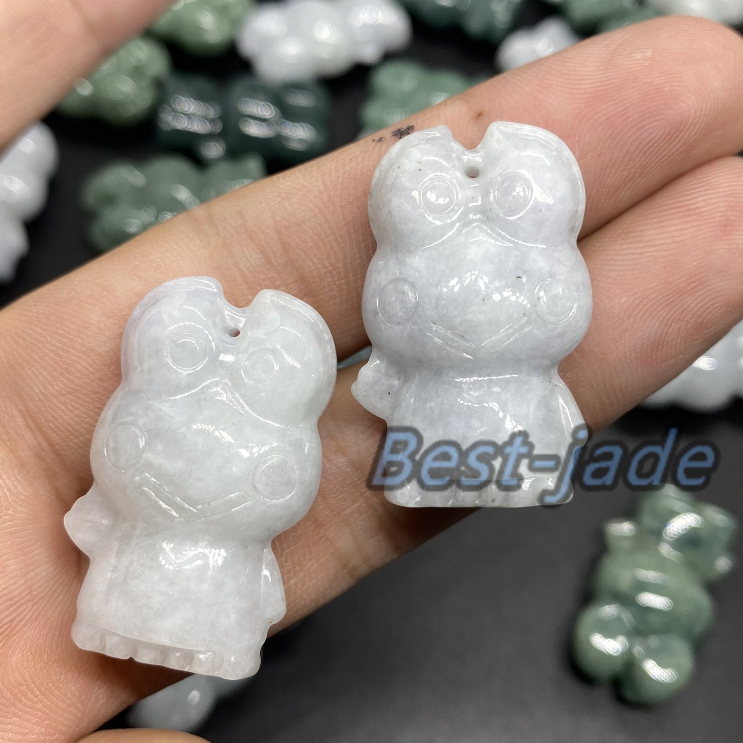 3 Farben 3D Frosch Anhänger Natur Grün Grade A Jade Burma Jadeit Cartoon Perlen Ohrringe blaue Jade Weihnachtsgeschenk Jade Geschenk