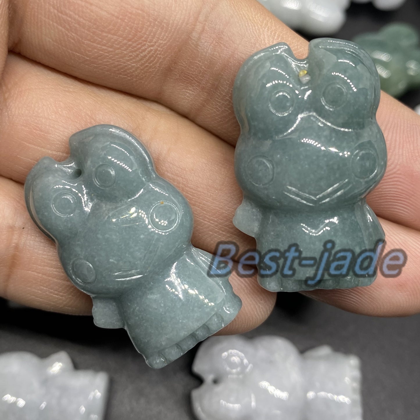 3 Farben 3D Frosch Anhänger Natur Grün Grade A Jade Burma Jadeit Cartoon Perlen Ohrringe blaue Jade Weihnachtsgeschenk Jade Geschenk