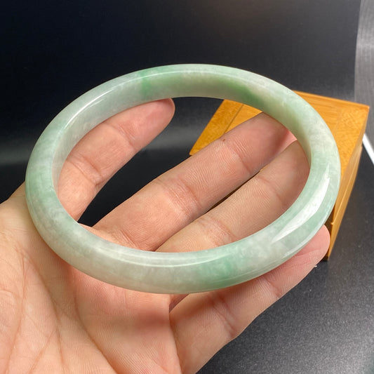 Huge 82.6mm Grade A Jade Natural green Big Round bangle Burma jadeite Lady Bracelet Type A stone small hand female bangle  翡翠飘花手镯