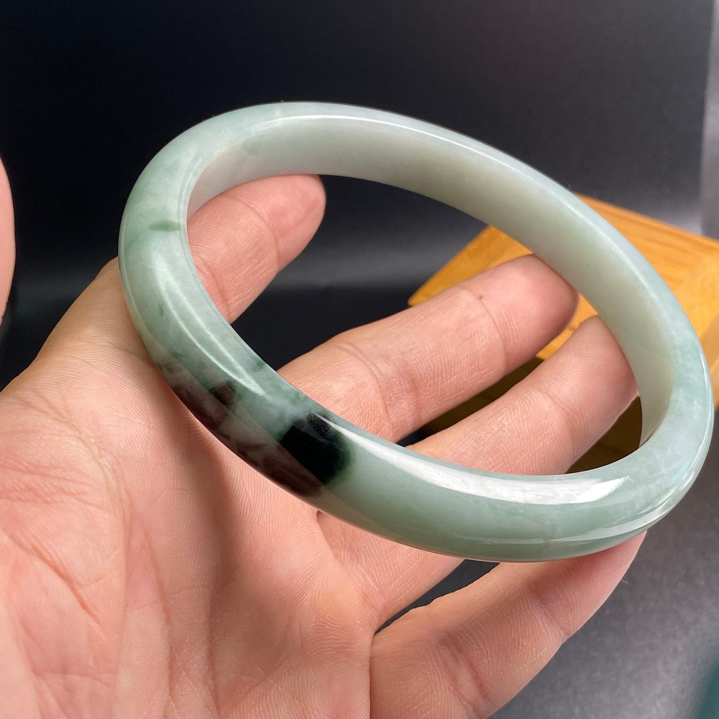 Huge 79.5mm Grade A Jade Natural green Big Round bangle Burma jadeite Lady Bracelet Type A stone small hand female bangle  翡翠飘花手镯