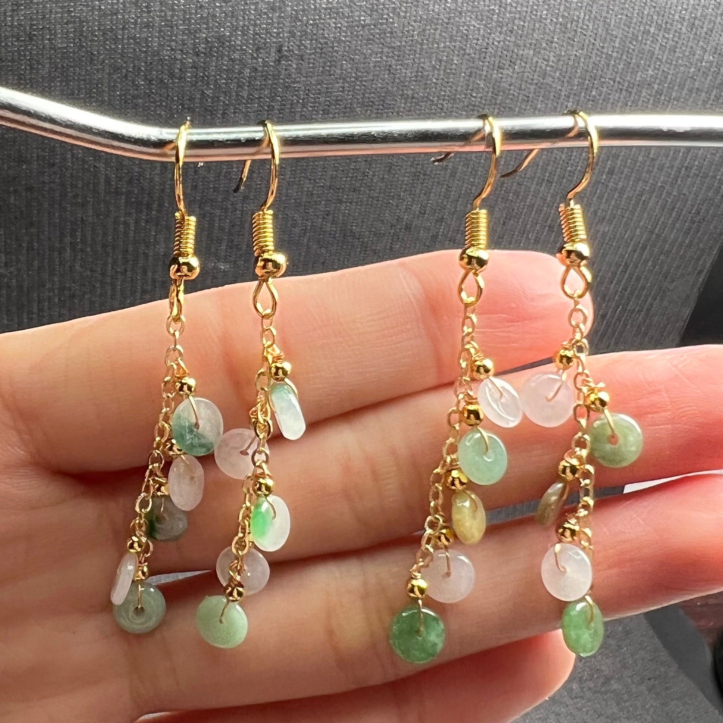 Natural jadeite Transparent donut eardrop jade Earrings with gold plated bail Burma Jade Grade A jade earbob jade bead Jewelry gift for her