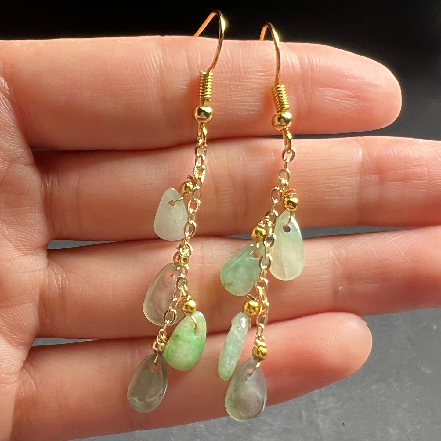 Natural jadeite Transparent eardrop jade Earrings with gold plated bail Burma Jade Grade A jade earbob jade loose beads Jewelry gift for her