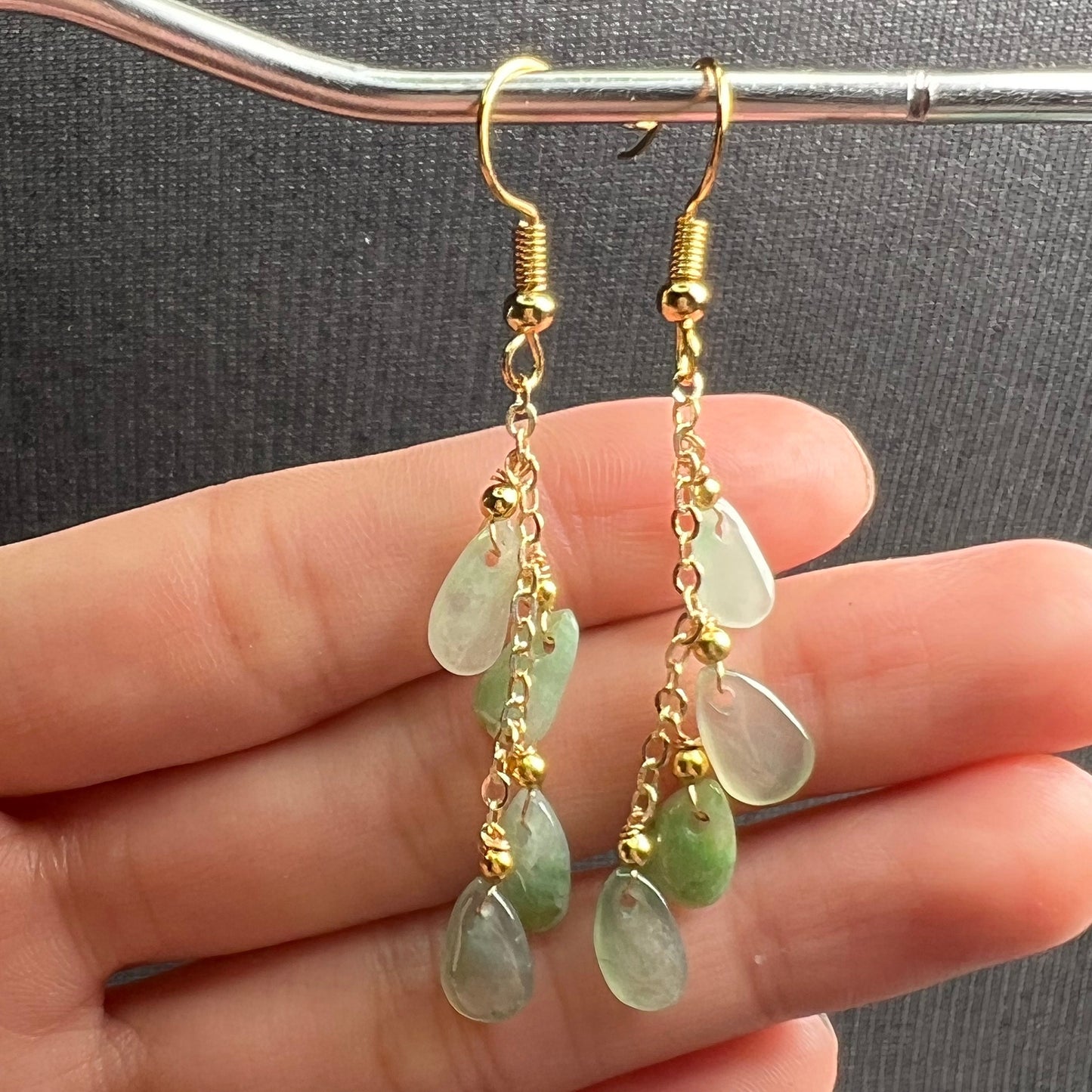 Natural jadeite Transparent eardrop jade Earrings with gold plated bail Burma Jade Grade A jade earbob jade loose beads Jewelry gift for her