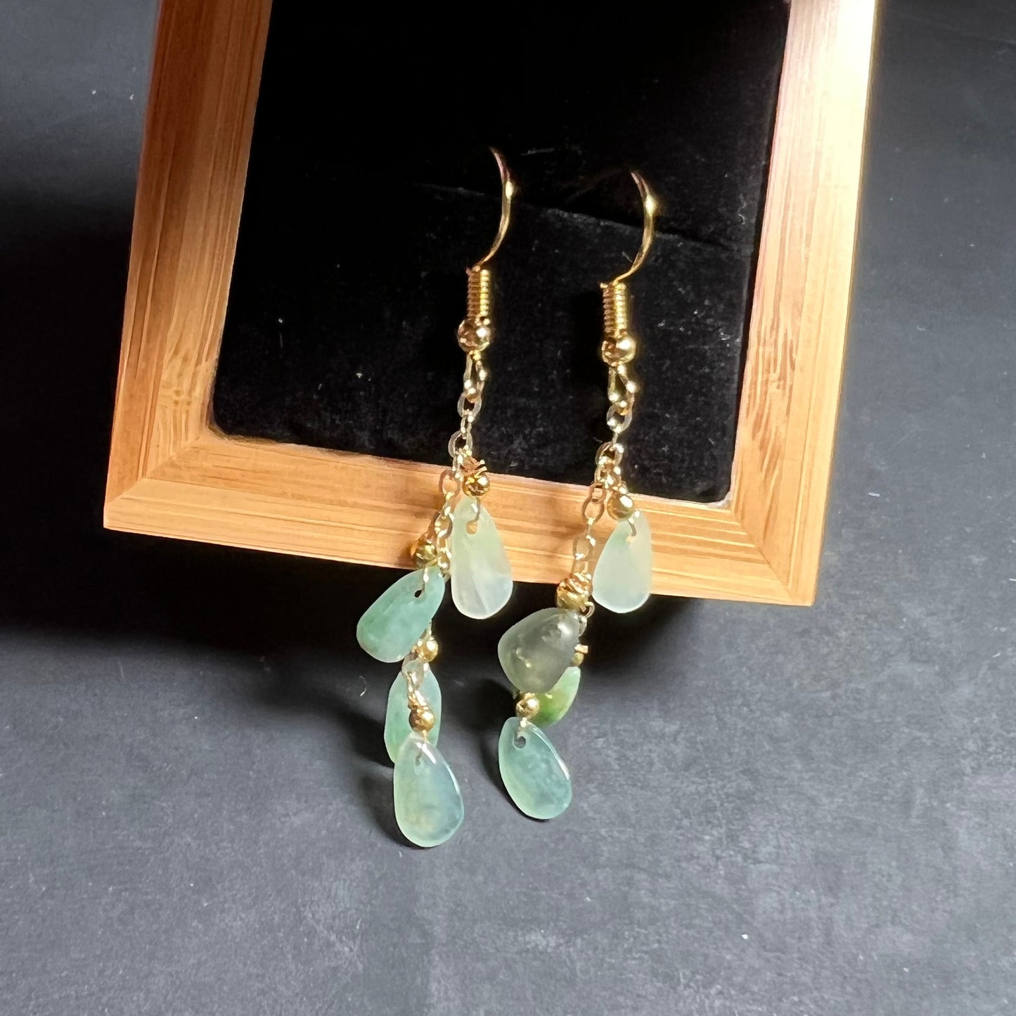 Natural jadeite Transparent eardrop jade Earrings with gold plated bail Burma Jade Grade A jade earbob jade loose beads Jewelry gift for her