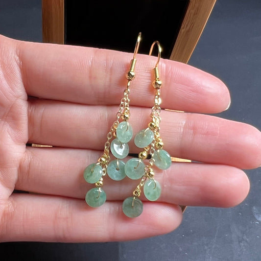 Natural jadeite Transparent eardrop jade Earrings with gold plated bail Burma Jade Grade A jade earbob jade loose beads Jewelry gift for her