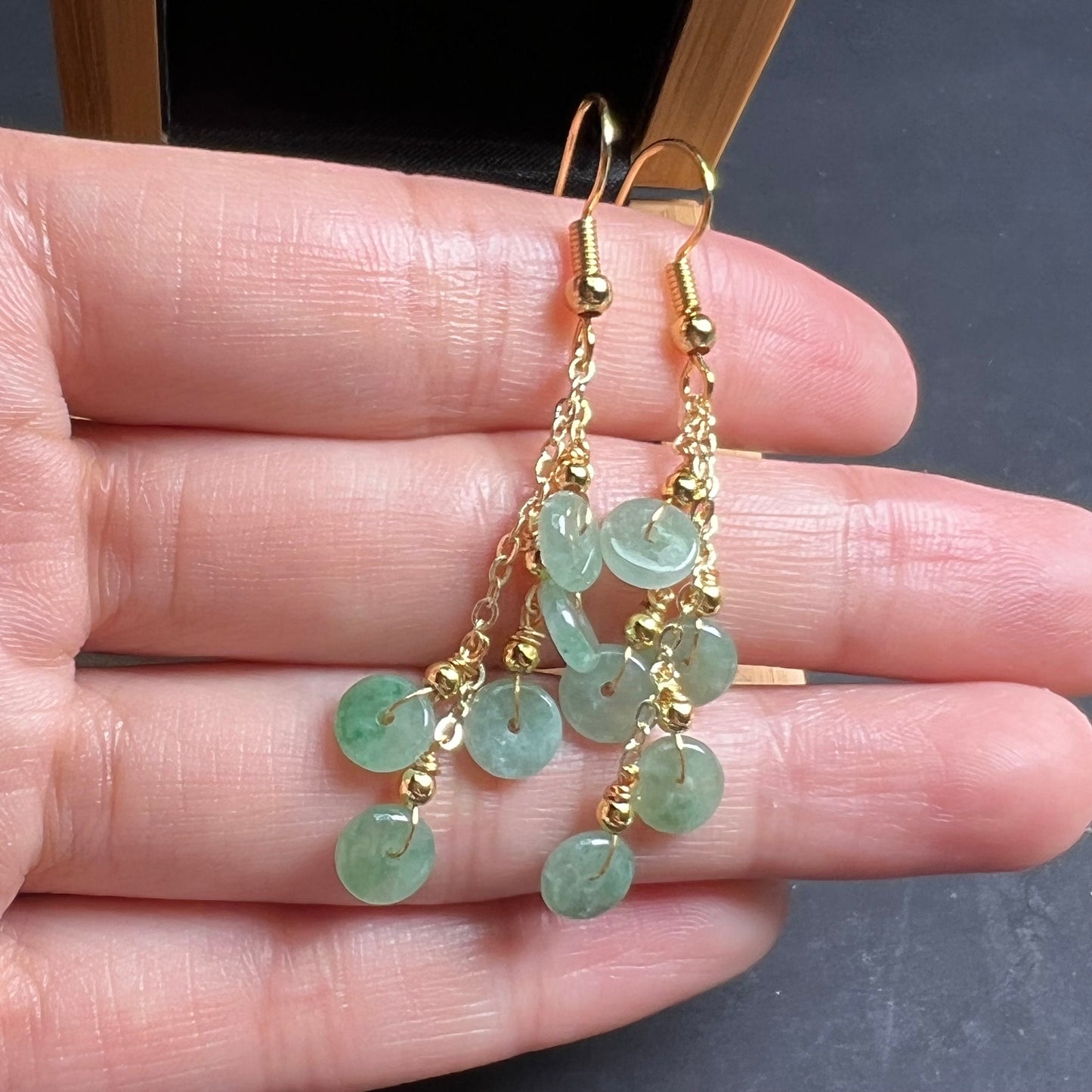 Natural jadeite Transparent eardrop jade Earrings with gold plated bail Burma Jade Grade A jade earbob jade loose beads Jewelry gift for her