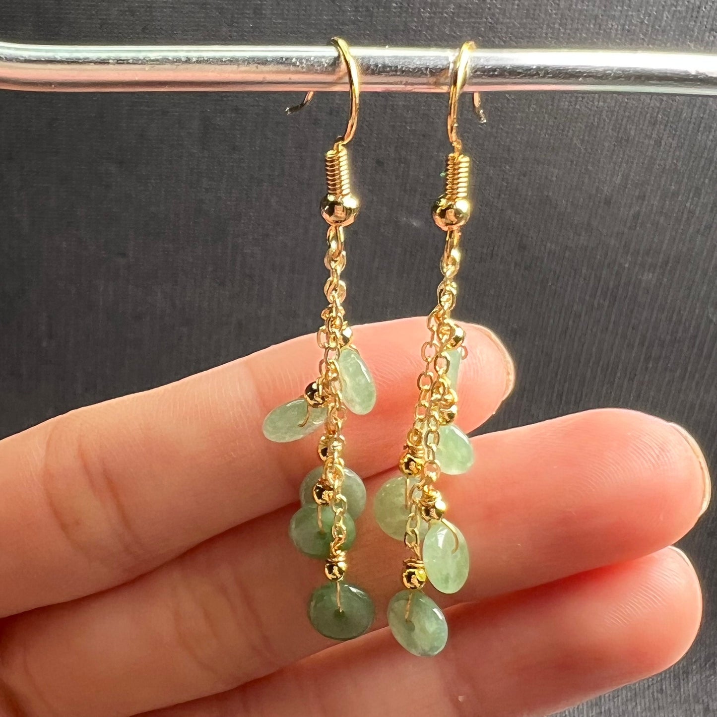 Natural jadeite Transparent eardrop jade Earrings with gold plated bail Burma Jade Grade A jade earbob jade loose beads Jewelry gift for her