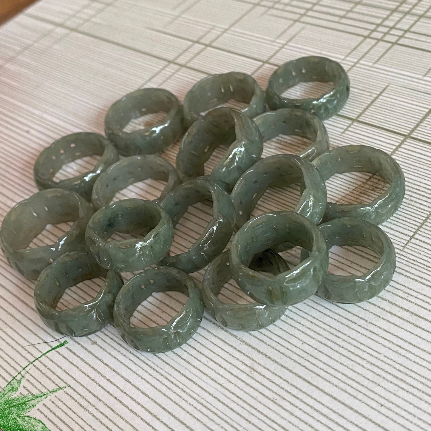 Special US size 6-12 wide cut Ring Natural Grade A Jadeite Ice Green Gray Jade gemstone Burma Jade bead lady female kid band ring