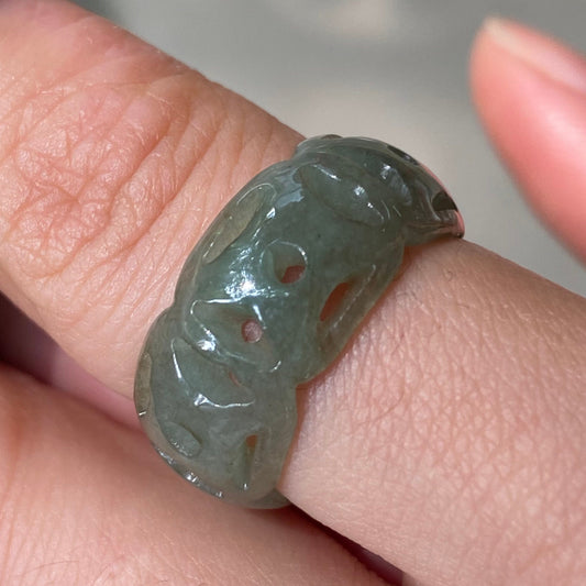 Special US size 6-12 wide cut Ring Natural Grade A Jadeite Ice Green Gray Jade gemstone Burma Jade bead lady female kid band ring