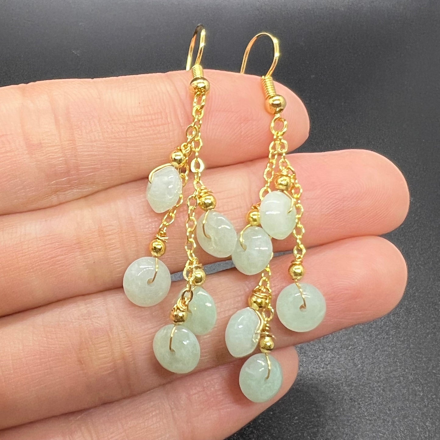 Natural jadeite Transparent eardrop jade Earrings with gold plated bail Burma Jade Grade A jade earbob jade loose beads Jewelry gift for her