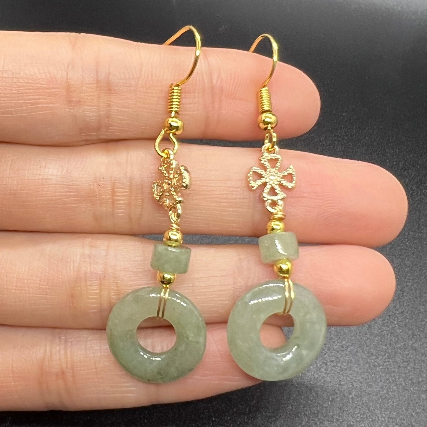 5style Natural jadeite eardrop jade Earrings with gold plated bail Burma Jade Grade A jade earbob jade loose beads Jewelry gift for her