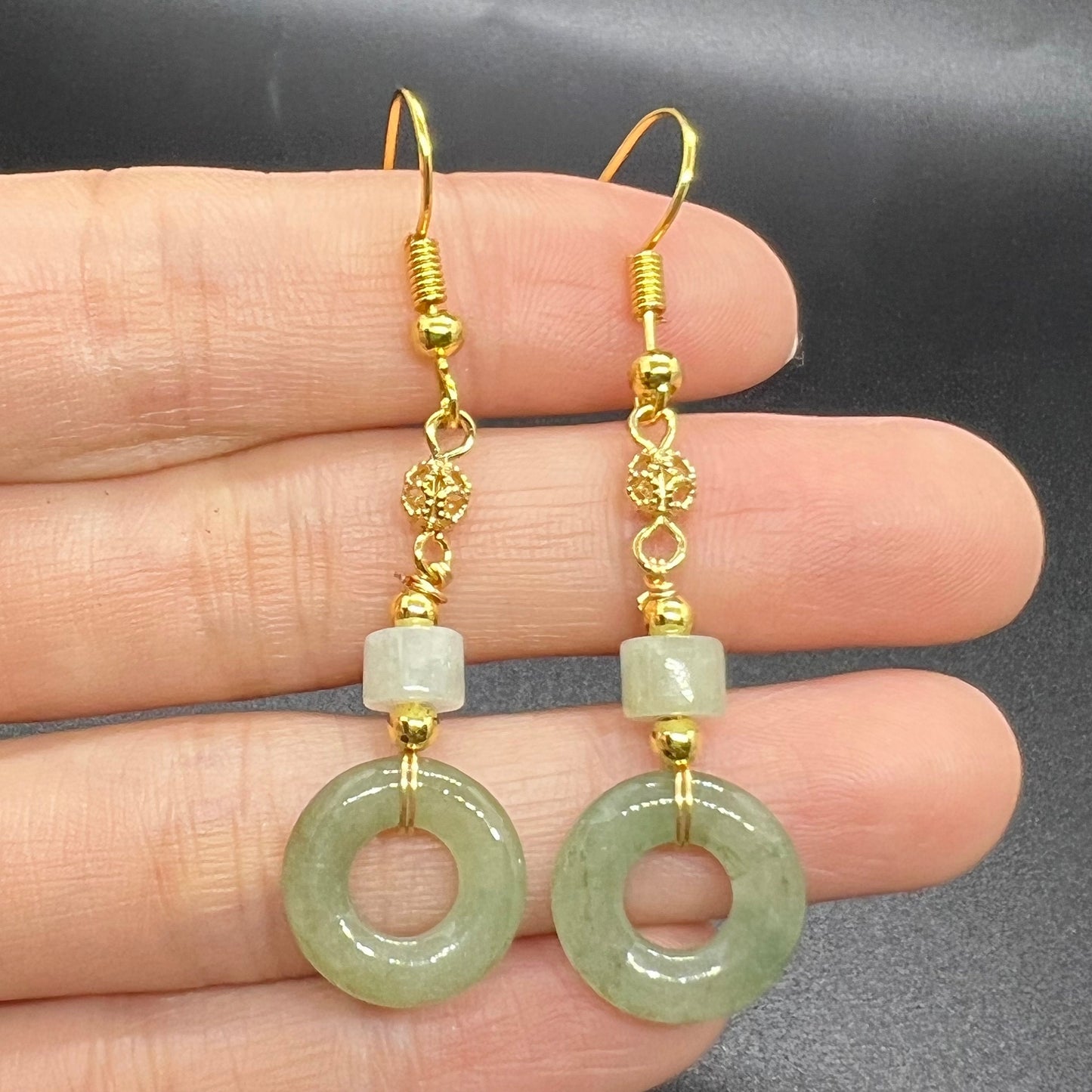 5style Natural jadeite eardrop jade Earrings with gold plated bail Burma Jade Grade A jade earbob jade loose beads Jewelry gift for her