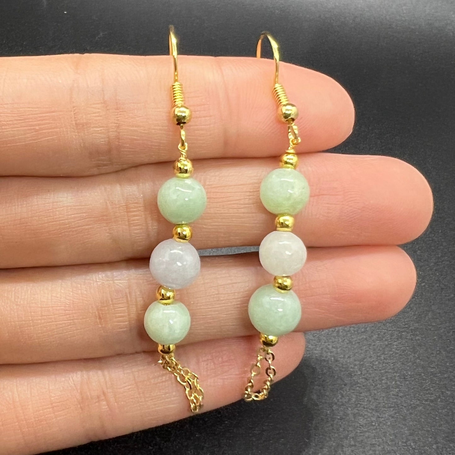 Natural jadeite round bead eardrop jade Earrings with gold plated bail Burma Jade Grade A jade earbob jade loose beads Jewelry gift for her