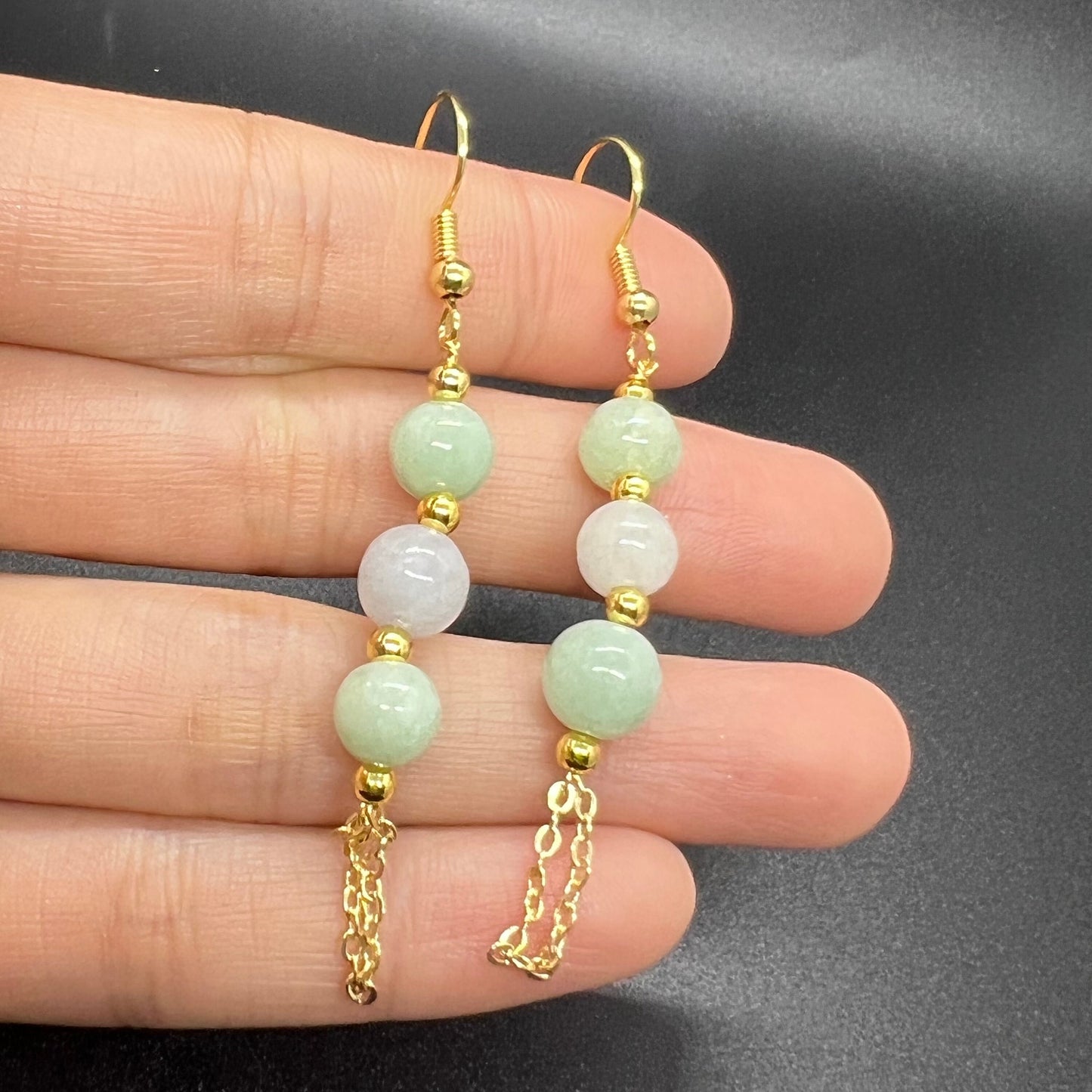 Natural jadeite round bead eardrop jade Earrings with gold plated bail Burma Jade Grade A jade earbob jade loose beads Jewelry gift for her