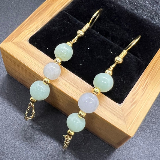 Natural jadeite round bead eardrop jade Earrings with gold plated bail Burma Jade Grade A jade earbob jade loose beads Jewelry gift for her