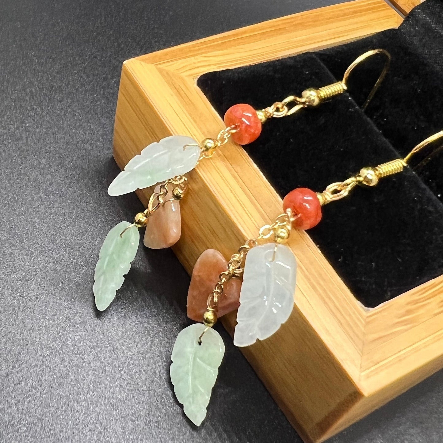 Natural jadeite Leaf eardrop jade Earrings with gold plated bail Burma Jade Grade A jade earbob jade loose beads Jewelry gift for her