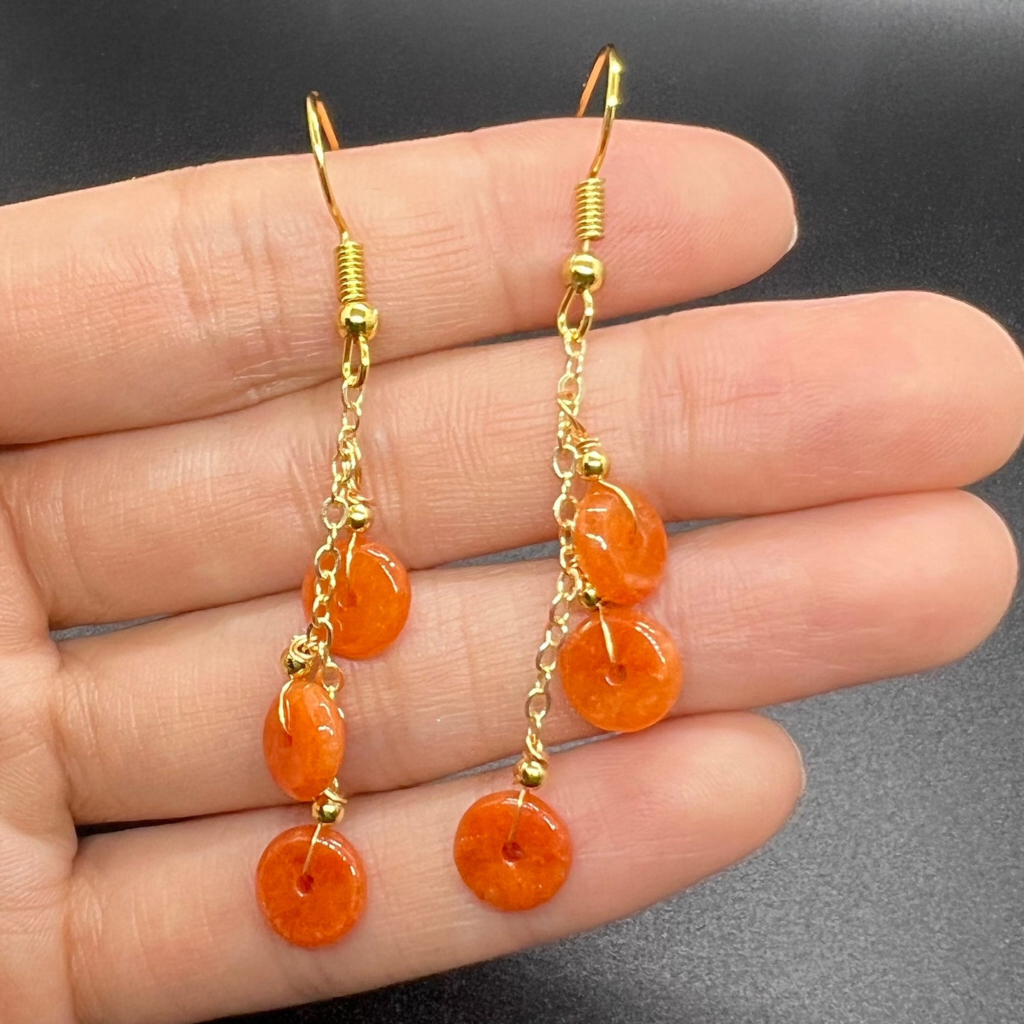 Natural Red jadeite eardrop jade Earrings with gold plated bail Burma Jade Grade A jade earbob jade loose beads Jewelry gift for her