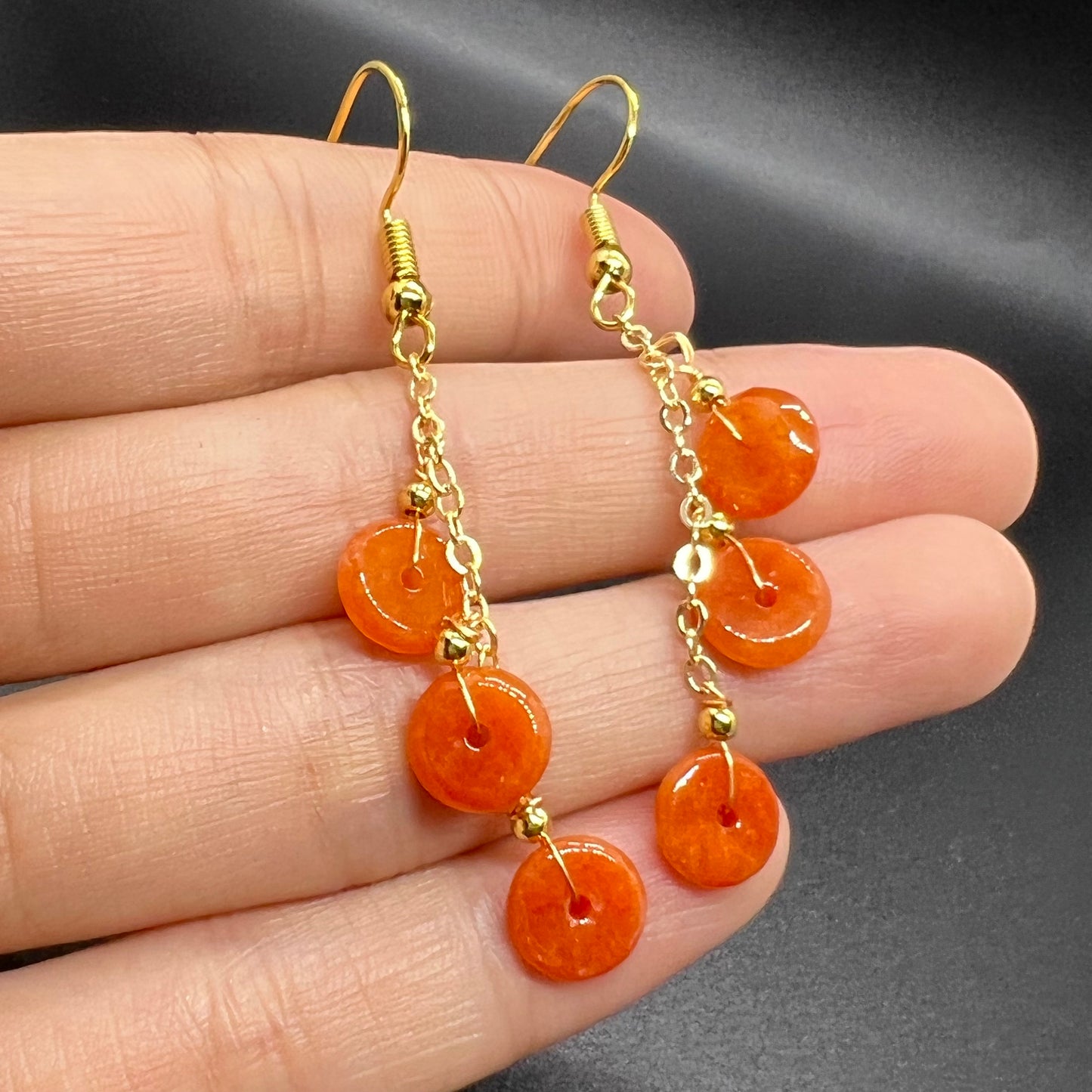 Natural Red jadeite eardrop jade Earrings with gold plated bail Burma Jade Grade A jade earbob jade loose beads Jewelry gift for her