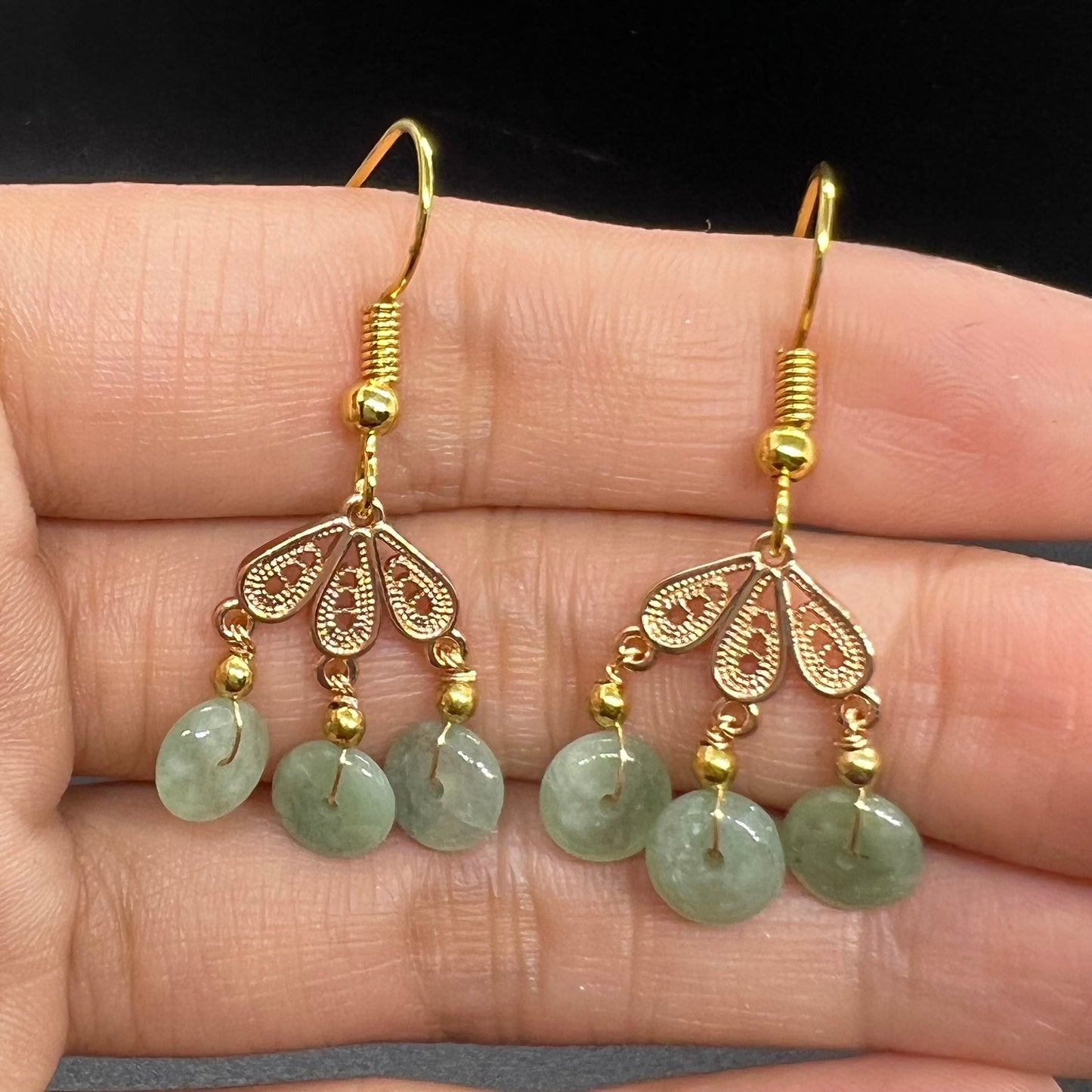 Natural jadeite Transparent eardrop jade Earrings with gold plated bail Burma Jade Grade A jade earbob jade loose beads Jewelry gift for her